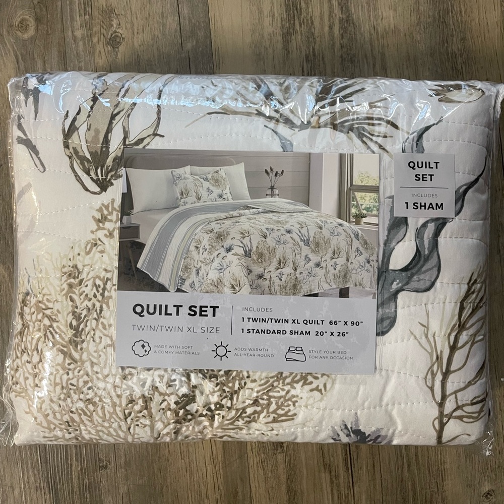 Wayfair twin cxl quilt set with ocean themed print reversible